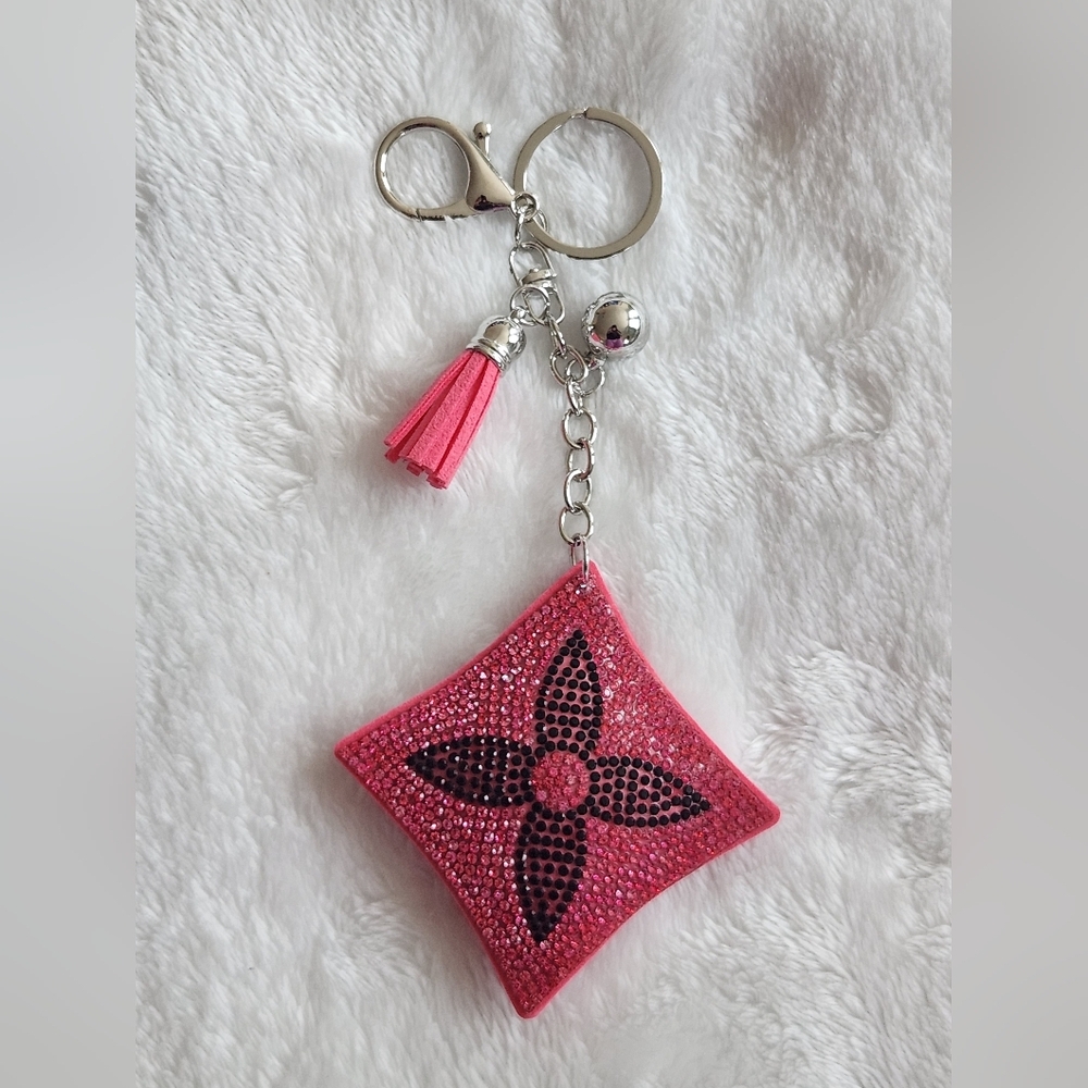 Pink Designer Keychain Set Luxury Iconic Logo Bag Charm Set - Picture 2 of 10
